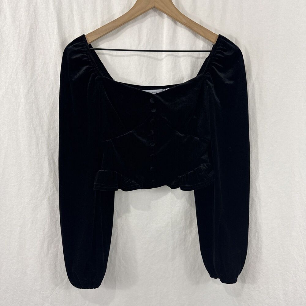 Alter’d State Black Velvet Dark Romantic Crop Peasant Top Womens Sz S Coquette